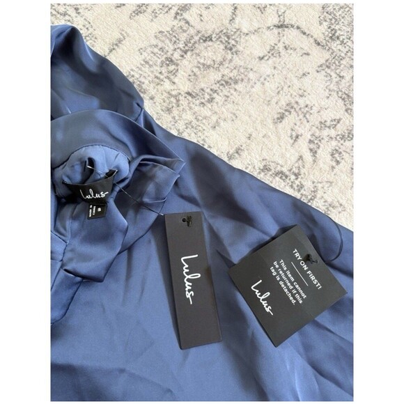 NWOT Lulus Distinctive Charm Slate Blue Satin Asymmetrical Maxi Dress Size S - Picture 4 of 7